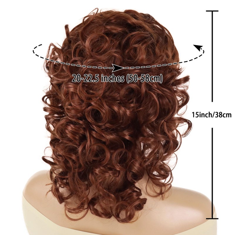 GNIMEGIL Shoulder Length Wigs For Women Auburn Curly Wig With Bangs Loose Wavy Hair Wigs Big Bouncy Fluffy Synthetic Hair For Reba Mcentire Cosplay Carnival Party Costume Daily Wear - Image 3